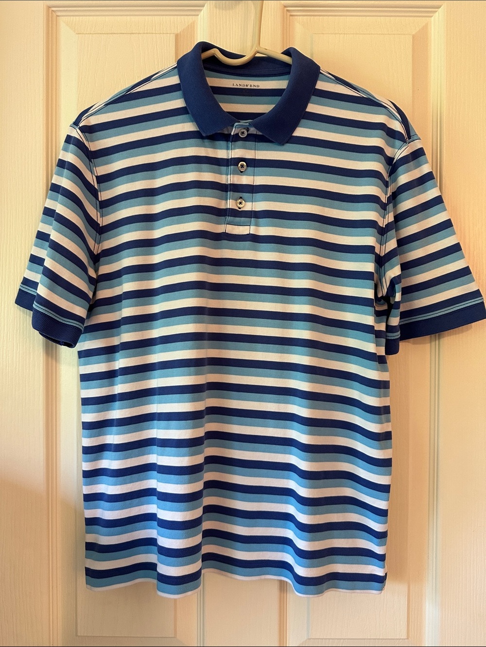 🔥4/$45🔥Lands' End Navy and Light Blue Striped Men's Polo